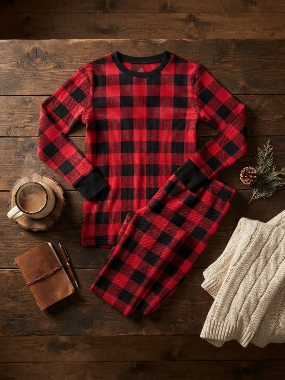 Old Navy Kids Red Black Buffalo Plaid Thermal Pajama Set Size 4T